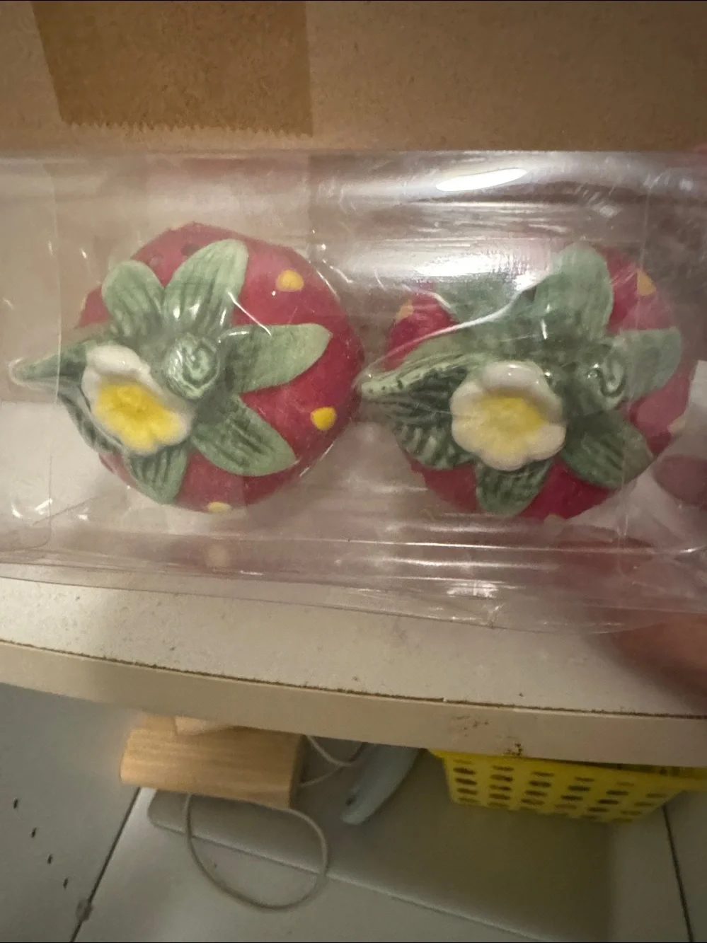 The Spring Shop Red Strawberry Ceramic Salt and Pepper Shakers with Green Tops